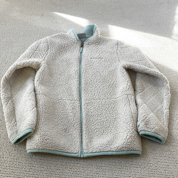 🌿Columbia fleece jacket - girls, size 10, off white/cream color blue trim🌿 - Picture 2 of 10
